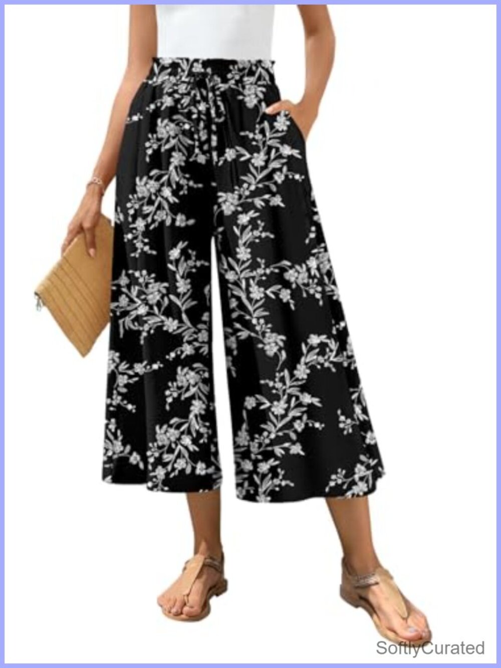 Wide Leg Capri Pants Flowy Gaucho Cropped Culottes Business Casual